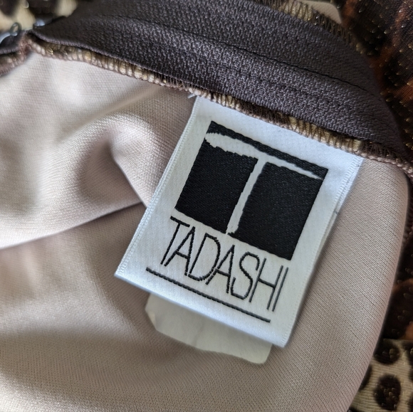 90s Vintage Tadashi Leopard Metallic Ruched Evening Dress Made In USA S - Picture 5 of 5